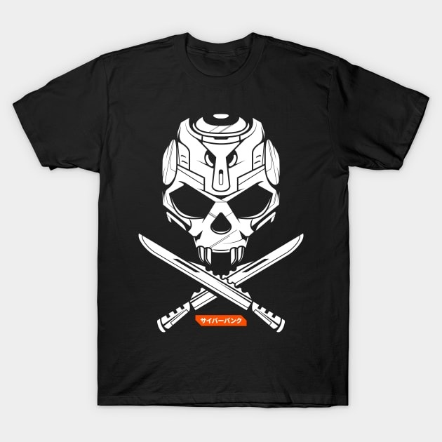 Mecha cyberpunk robot skull with machete T-Shirt by SleepEnthusiast